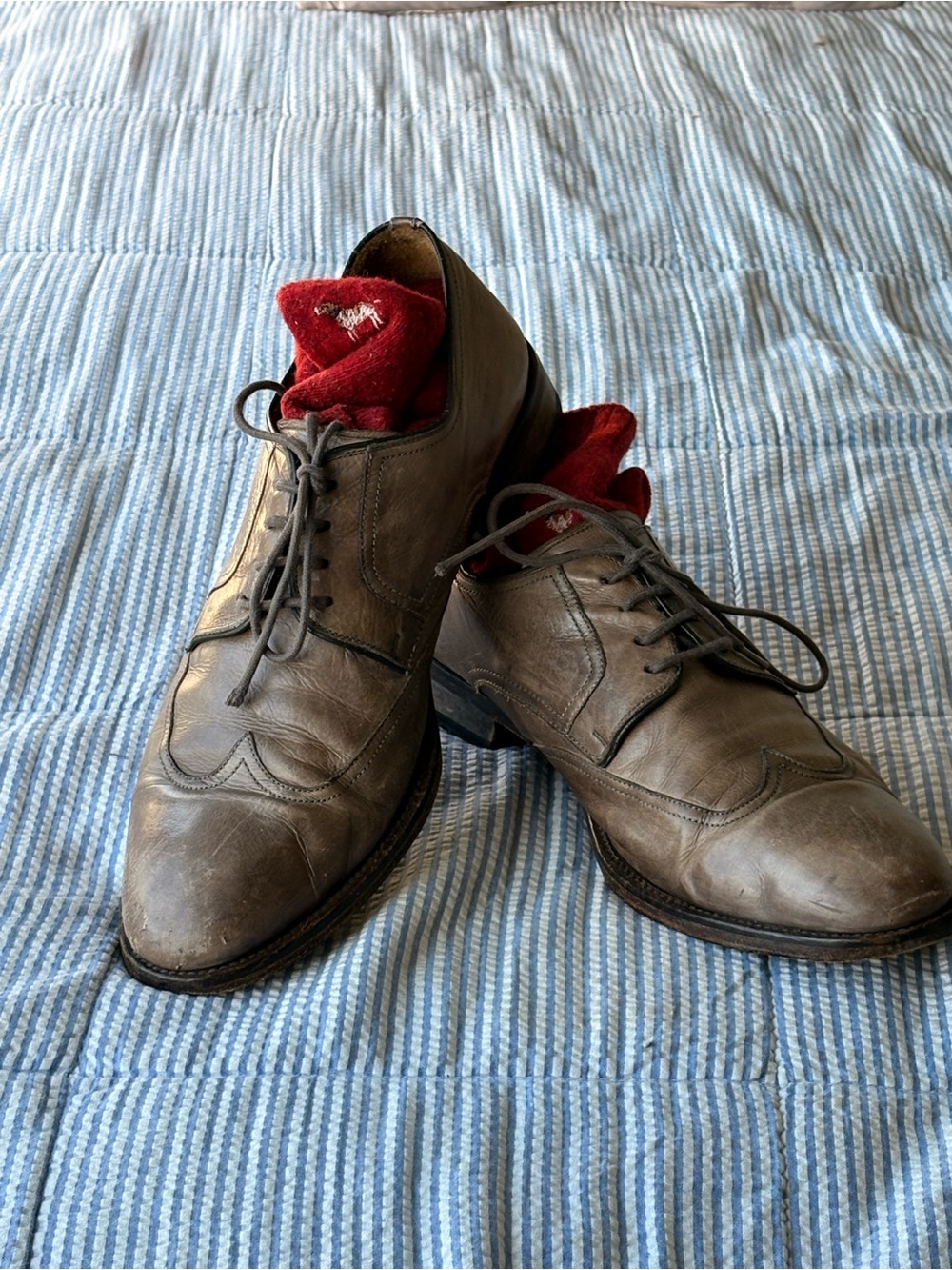 Magnanni Apron Toe Derby Shoes 11 Gray Leather Made Spain Patina Luxury